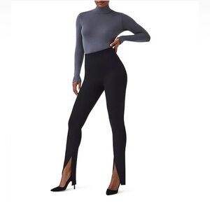 SPANX Black High-Waist Slim Leg Slit Trousers